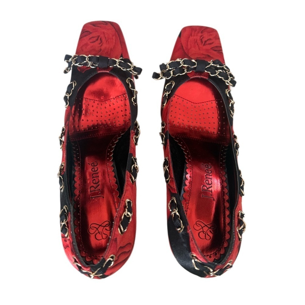 J.Renee Red Rose Vampy Romantic Grunge Stiletto Satin High Heels Size 8.5 - Picture 4 of 10